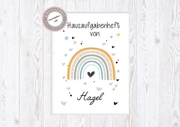 zauberhaftes Schulheft Umschlag Regenbogen Hausaufgabenheft in seperater Hochwertiger Hülle Einschulung Schulkind von Lüttentüddel®